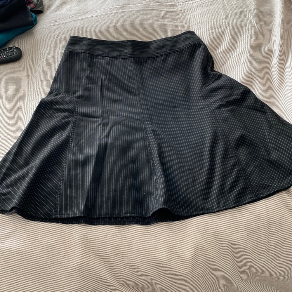 Black and white pinstripe flare skirt